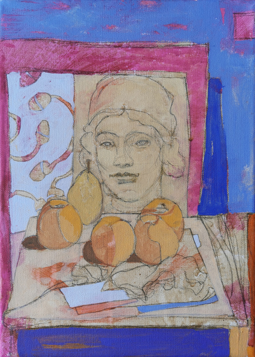 vie silencieuse rose et bleue IV - 4 Figure - technique mixte